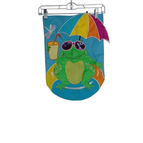 FLAG-FROG WEARING SUNGLASSES HOLDING A DRINK SITTING UNDER‎ AN UMBRELLA VGC - Picture 2 of 2